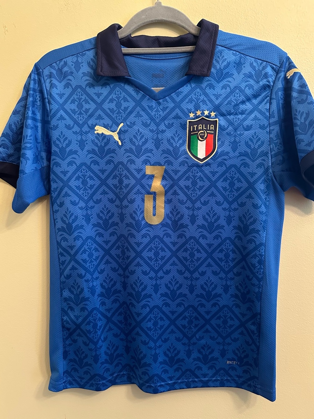 Y2K VTG Puma Italia National Soccer Jersey FIGC Blue Short Sleeve Sz Small 1082
